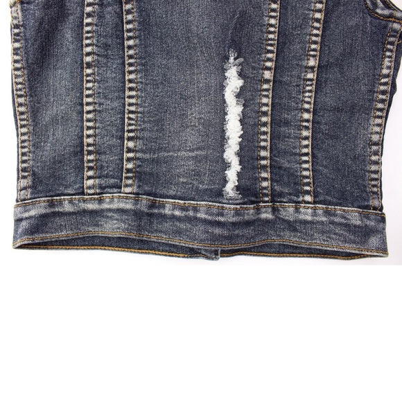 Chiqle Distressed Denim Patchwork Jean Vest S - Picture 5 of 9